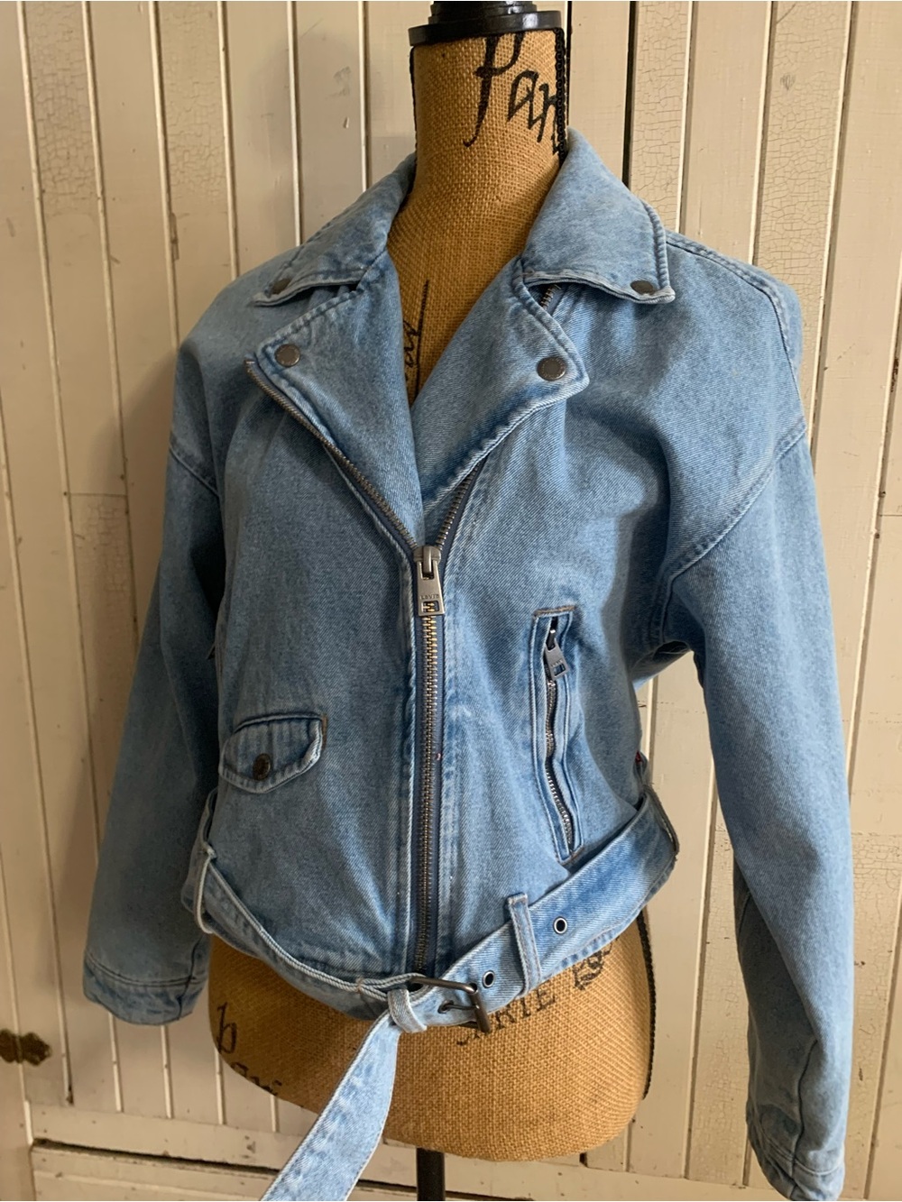Levi’s Light Blue Denim Moto Jacket with Belt